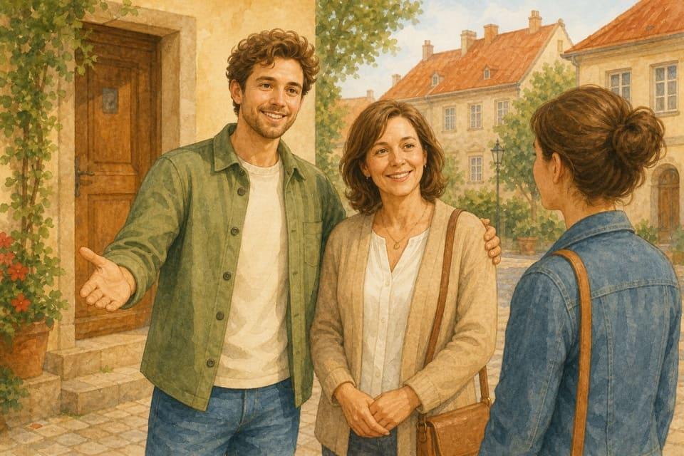 A man introducing his mother to a friend