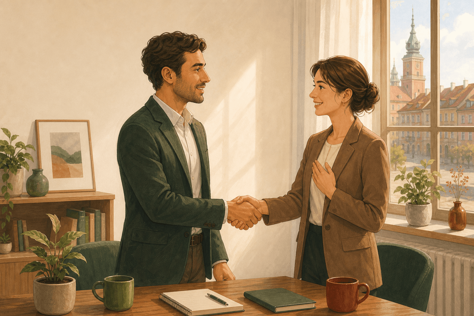 Two people meeting formally for the first time