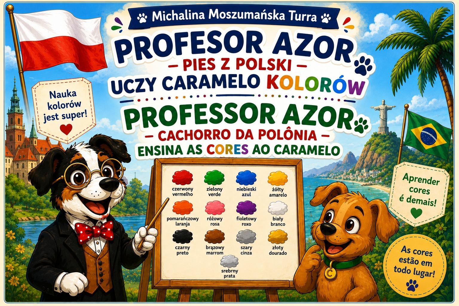 Book cover for Professor Azor teaches colors to Caramelo - Portuguese
