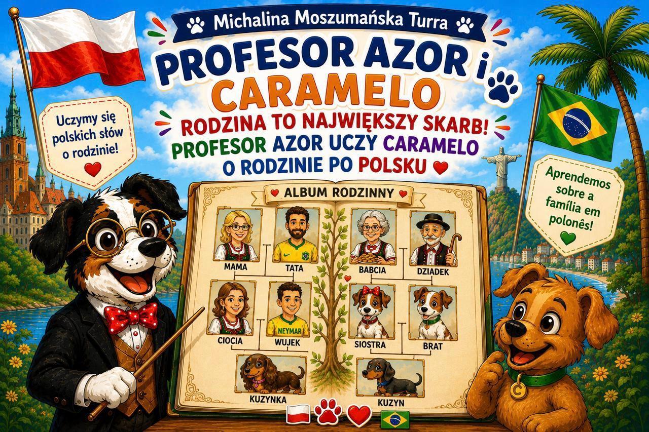 Book cover for Professor Azor and Caramelo - Family is the greatest treasure - Portuguese